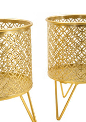 Porte-vases en métal doré avec sculptures rondes, ensemble de 2 pcs