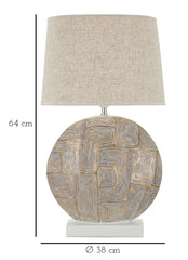 Lampe de table en résine décor géométrique abat-jour tissu beige