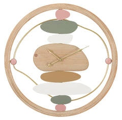 Horloge murale ronde métal et bois décorations pastel