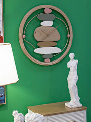 Horloge murale ronde métal et bois décorations pastel