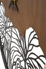 Horloge murale ronde Bois métalisé avec décor feuille