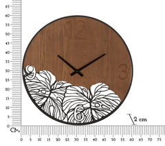 Horloge murale ronde Bois métalisé avec décor feuille
