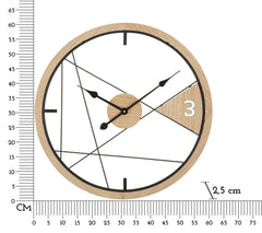 Horloge murale ronde géométrique Métal Bois
