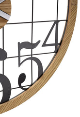 Horloge murale ronde en métal et bois