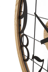 Horloge murale ronde en métal et bois
