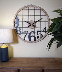 Horloge murale ronde en métal et bois
