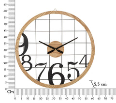 Horloge murale ronde en métal et bois