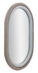 Miroir mural ovale en bois recouvert de tissu Velours Gris