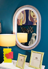 Miroir mural ovale en bois recouvert de tissu Velours Gris