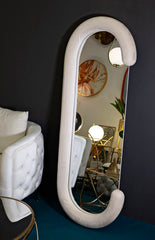 Miroir mural Chantal cadre en bois Tissu Velours Crème