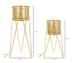 Support de vase en métal doré ensemble de 2 pcs décorés de sculptures irrégulières