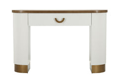 Console arrondie Tolosa Bois Blanc et inserts Bois Brun avec tiroir