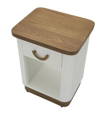 Table de chevet Tolosa Bois Blanc et Inserts en Bois Brun