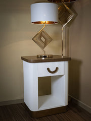Table de chevet Tolosa Bois Blanc et Inserts en Bois Brun