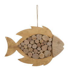 Sculpture suspendue Poisson en bois rond