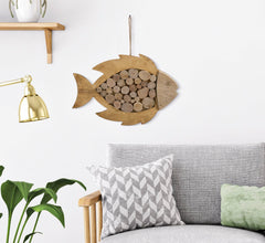Sculpture suspendue Poisson en bois rond