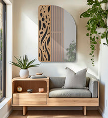 Miroir mural décoratif bois clair formes douces
