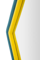 Miroir mural hexagonal cadre en bois Tissu Velours Bleu et Jaune