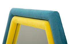 Miroir mural hexagonal cadre en bois Tissu Velours Bleu et Jaune