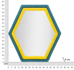 Miroir mural hexagonal cadre en bois Tissu Velours Bleu et Jaune