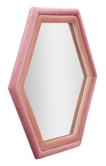 Miroir mural hexagonal en bois recouvert de Velours Rose