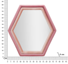 Miroir mural hexagonal en bois recouvert de Velours Rose