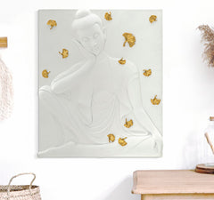Panneau mural Bouddha résine 3D feuilles dorées