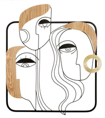 Panneau mural décoratif 3D Métal Bois Visages Cubiste