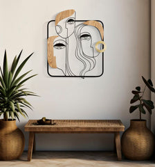 Panneau mural décoratif 3D Métal Bois Visages Cubiste