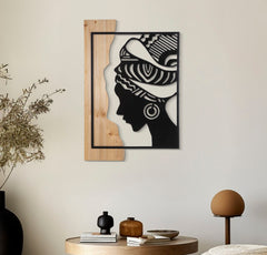 Panneau mural décoratif 3D Métal / Bois Profil Femme Tribal