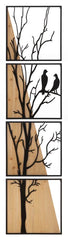 Panneau mural décoratif 3D en métal et bois arbre avec oiseaux ensemble 4 pièces