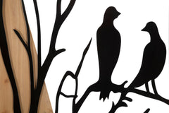 Panneau mural décoratif 3D en métal et bois arbre avec oiseaux ensemble 4 pièces