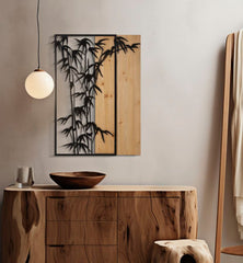 Panneau mural décoratif 3D en métal et bois Bambou