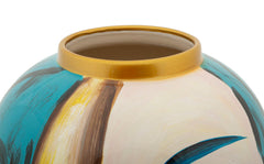 Vase en céramique décor visage avec décorations dorées