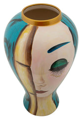 Vase en céramique décor visage avec décorations dorées