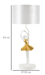 Lampe de table Danseuse métal et résine robe dorée abat-jour tissu blanc