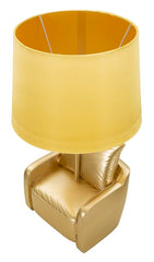 Lampe de table Mid-Century résine dorée abat-jour tissu Ocre Jaune