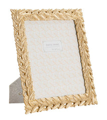 Cadre photo rectangulaire résine tissage de feuilles doré