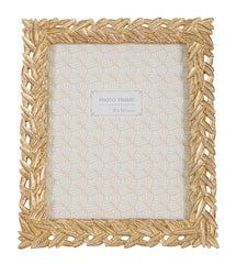 Cadre photo rectangulaire résine tissage de feuilles doré