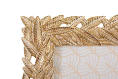 Cadre photo rectangulaire résine tissage de feuilles doré