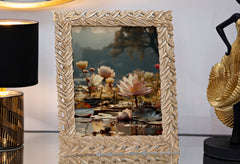 Cadre photo rectangulaire résine tissage de feuilles doré