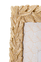 Cadre photo rectangulaire Solis Résine dorée tissage de feuilles