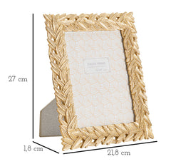 Cadre photo rectangulaire Solis Résine dorée tissage de feuilles