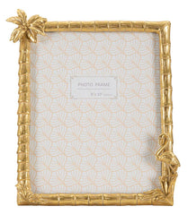 Cadre photo rectangulaire résine Flamant Rose et design cannes de bambou