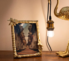 Cadre photo rectangulaire résine Flamant Rose et tiges de bambou