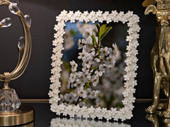 Cadre à photo rectangulaire Filly Résine Ivoire avec design fleurs