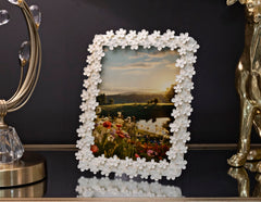 Cadre photo rectangulaire résine fleurs crème