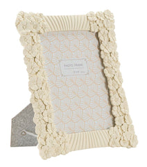 Cadre rectangulaire en résine décoré de fleurs crème