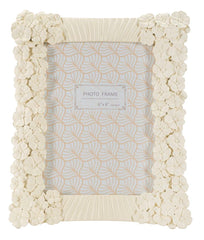 Cadre rectangulaire en résine décoré de fleurs crème