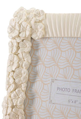 Cadre rectangulaire en résine décoré de fleurs crème